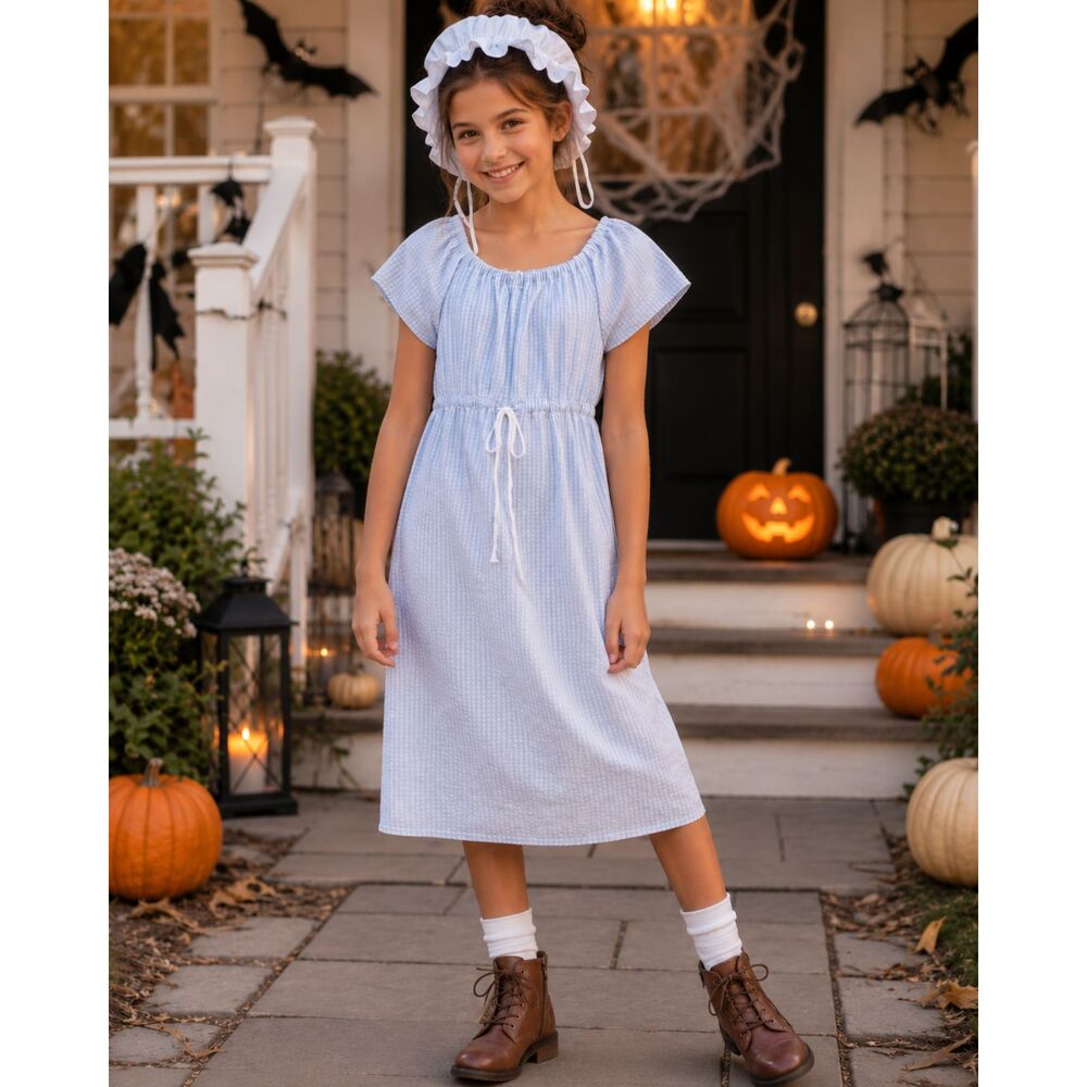 Wendy Costume Blue Stripe Nightgown Large LIttle House Prairie Country Pioneer